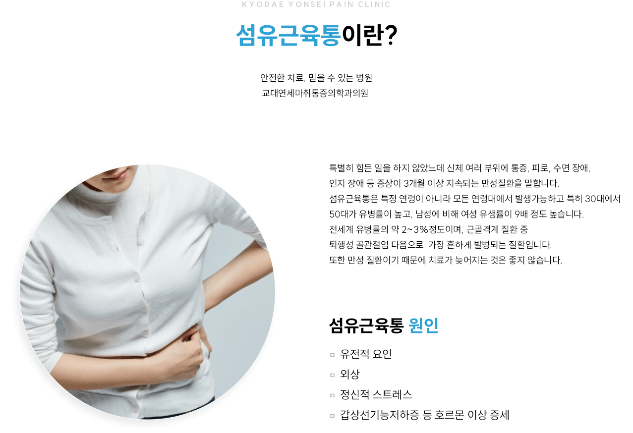 섬유근육통 관련 증상과 치료를 설명하는 그림