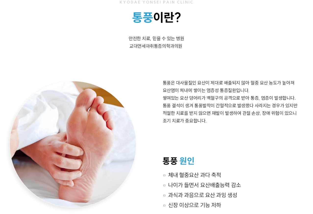 통풍 관련 증상과 치료를 설명하는 그림
