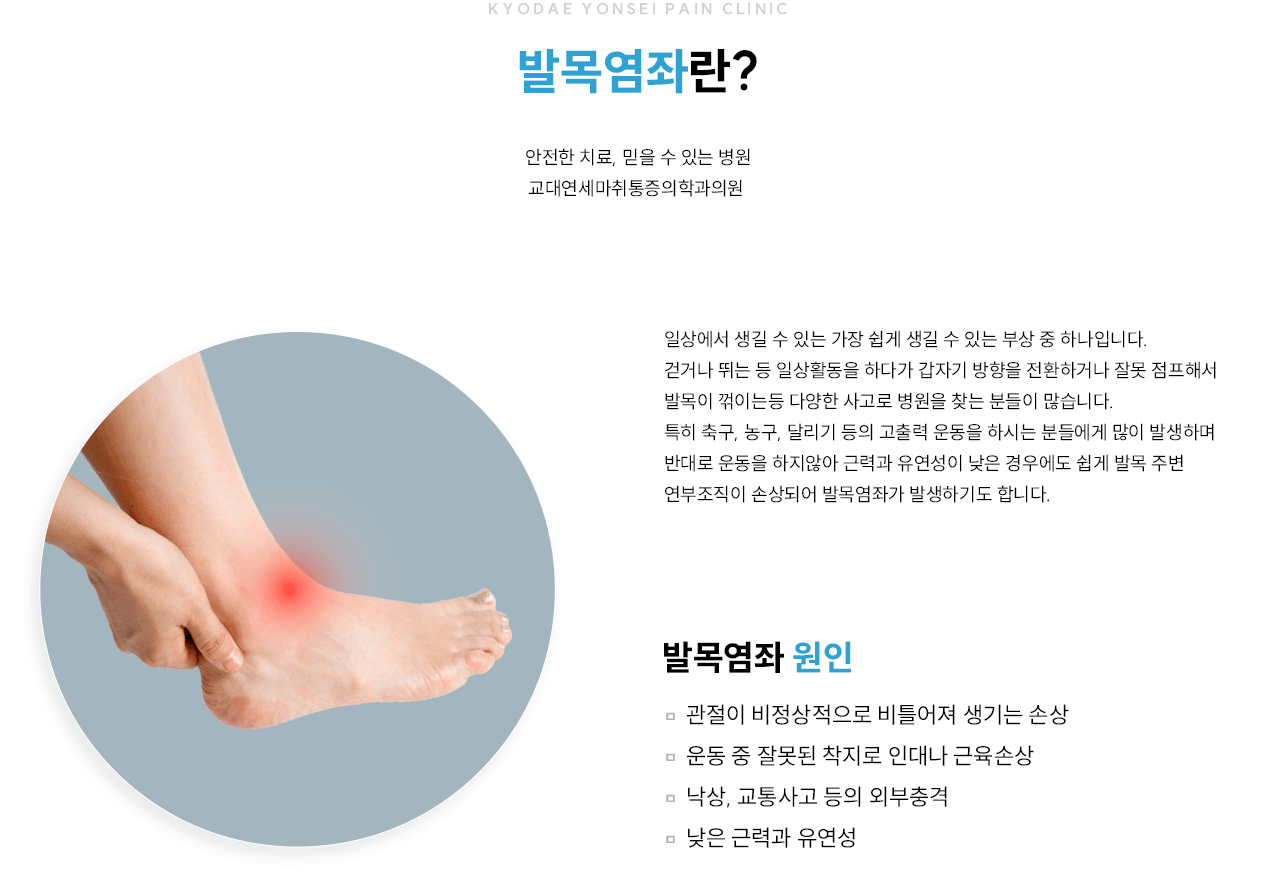 발목 관련 증상과 치료를 설명하는 그림