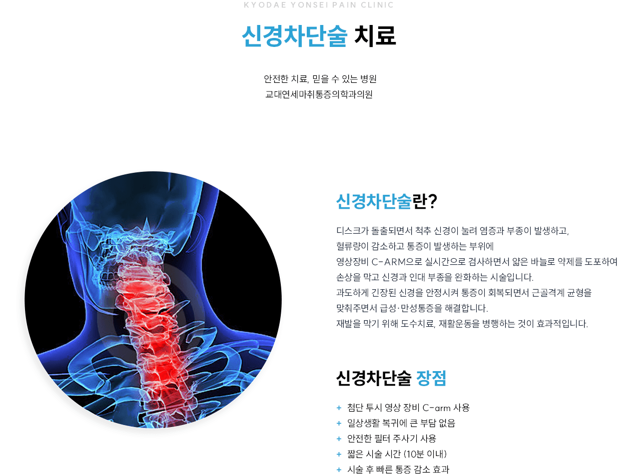 영상 유도 주사치료 관련 증상과 치료를 설명하는 그림
