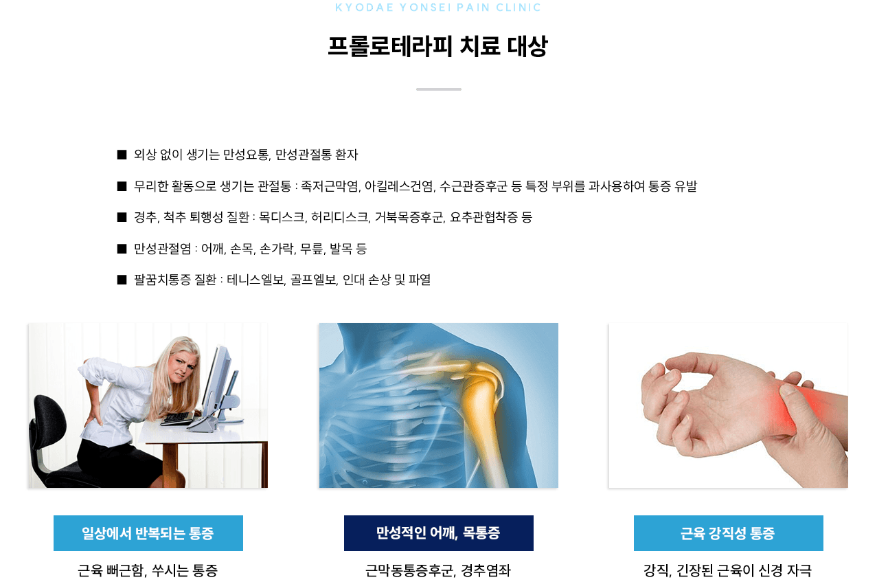 프롤로테라피 치료 대상 인포그래픽